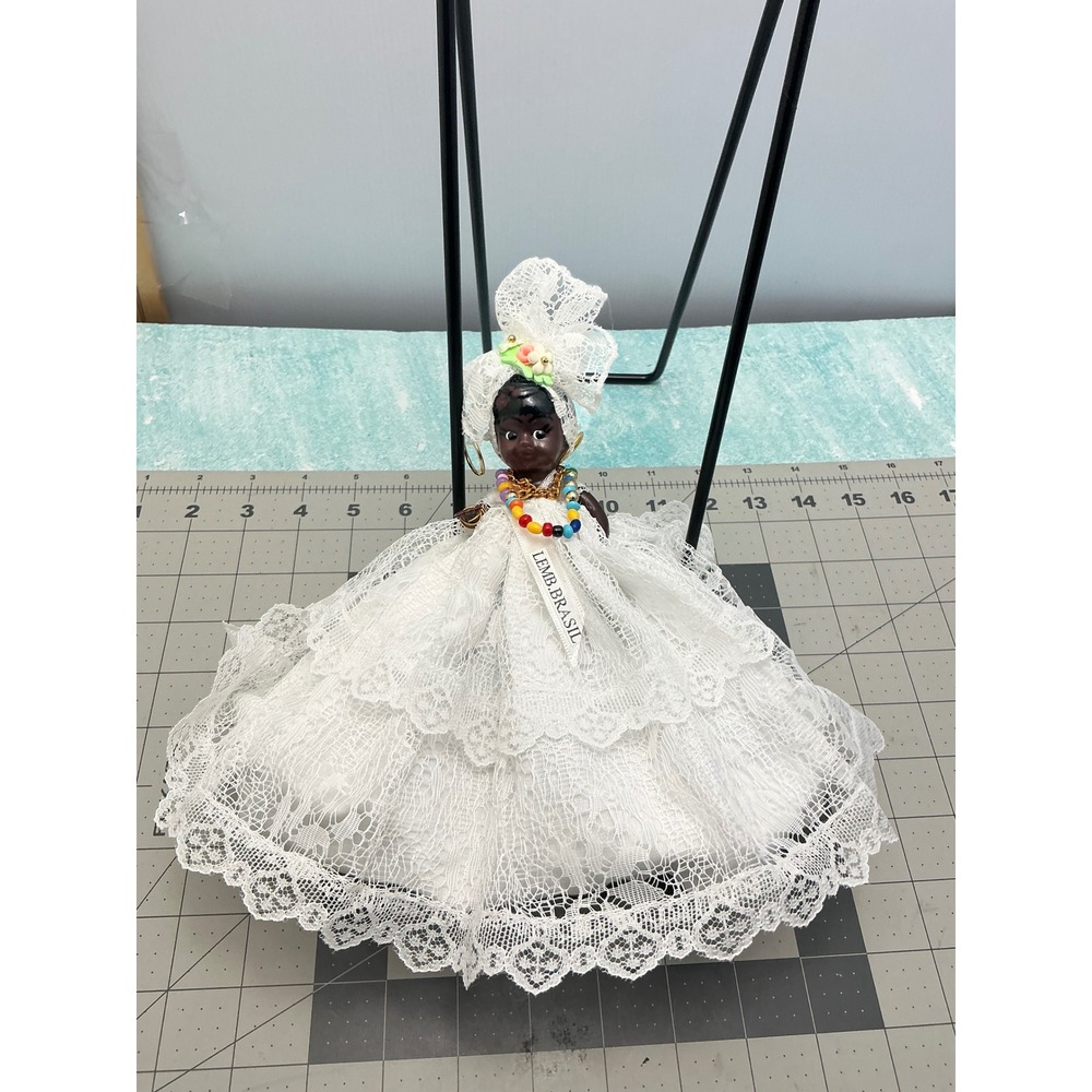 Vintage Brazil Topsy Turvy Doll Double Sided Bahiana White Lace Floral 7in